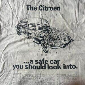 Vintage Citroen car poster printed on modern graphic tee shirt, size unisex M